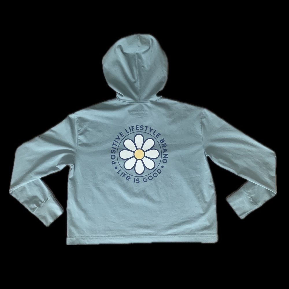 Life is Good Blue Grey Hoodie with Daisy Graphic NWT $64.50 Size M